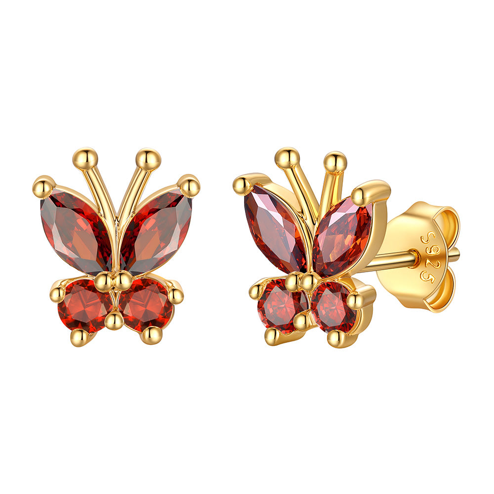 Gold Plated July Birthstone Butterfly Stud Earrings on white background