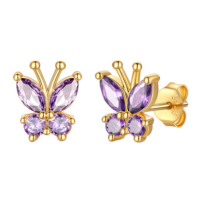 Gold Plated June Birthstone Butterfly Stud Earrings on white background