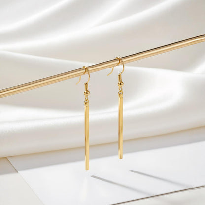 Gold Plated Long Vertical Bar Dangle Earrings