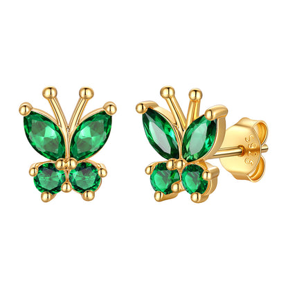 Gold Plated May Birthstone Butterfly Stud Earrings on white background