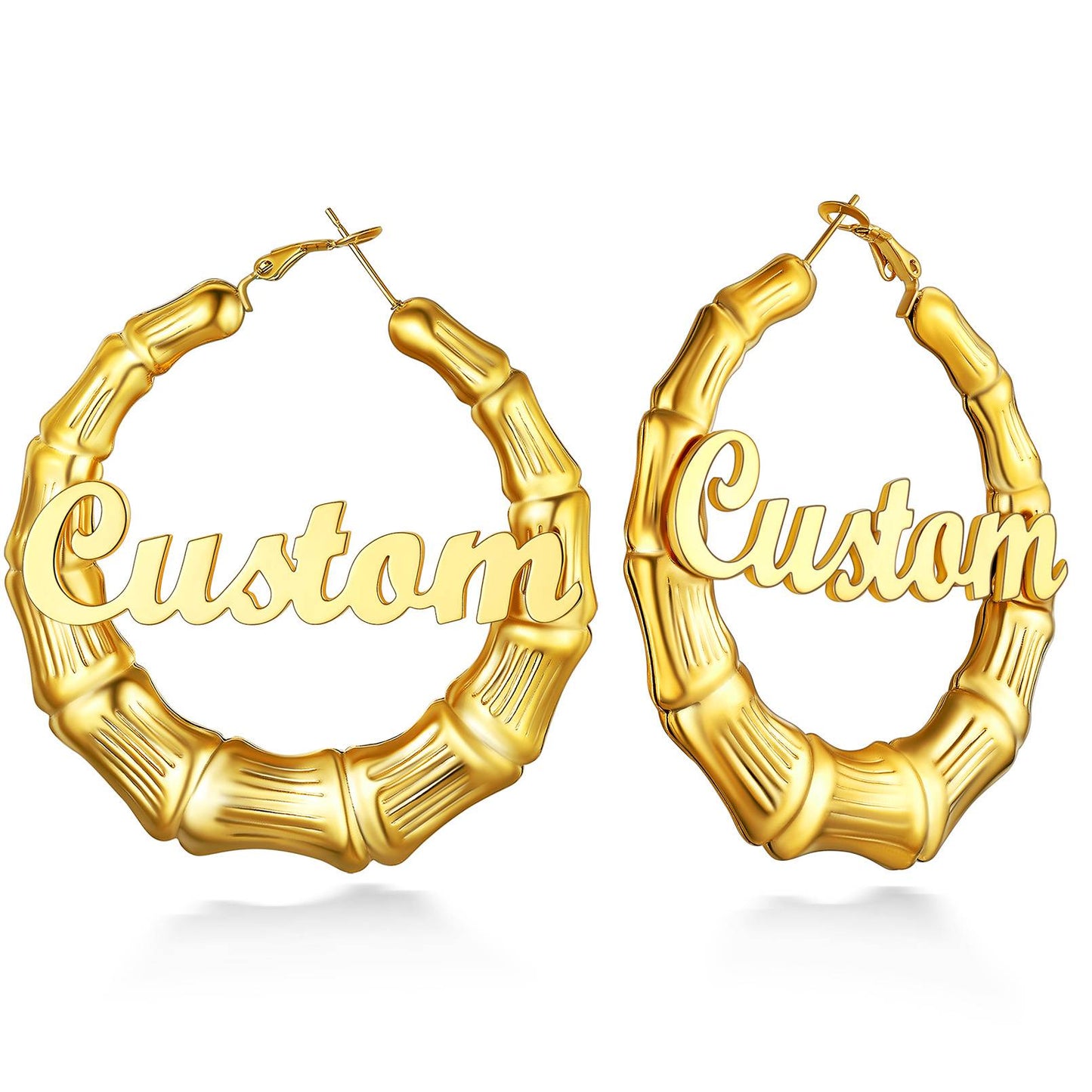Gold Plated Name Bamboo Hoop Earrings 60mm