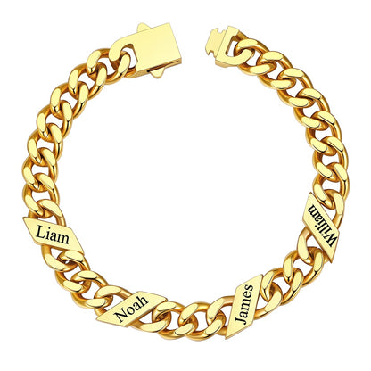 Gold Plated Names Cuban Chain Bracelet  9mm 4 Names