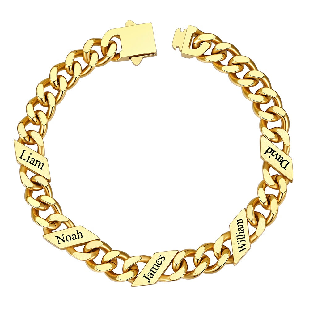 Gold Plated Names Cuban Chain Bracelet  9mm 5 Names