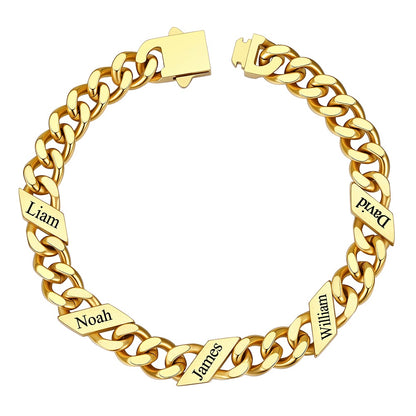 Gold Plated Names Cuban Chain Bracelet  9mm 5 Names