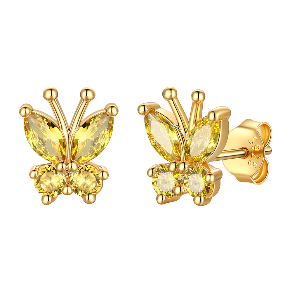 Gold Plated November Birthstone Butterfly Stud Earrings on white background