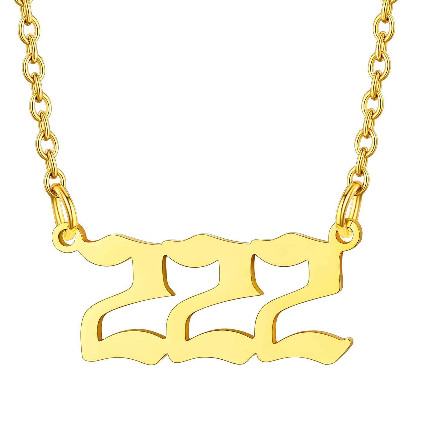 Gold Plated Number 222 Necklace in Stainless Steel