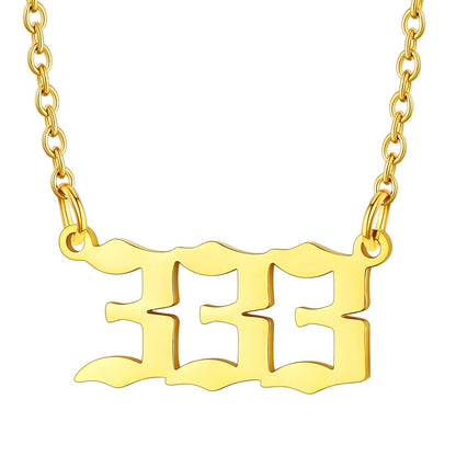 Gold Plated Number 333 Necklace in Stainless Steel