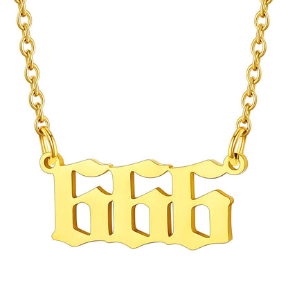 Gold Plated Number 666 Necklace in Stainless Steel