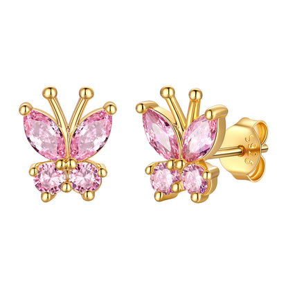 Gold Plated October Birthstone Butterfly Stud Earrings on white background