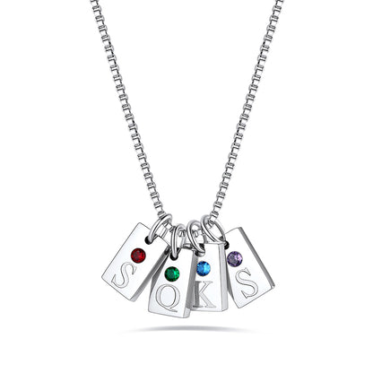 Gold Plated Personalized Initial Birthstone 4 Tags Necklace on a white background