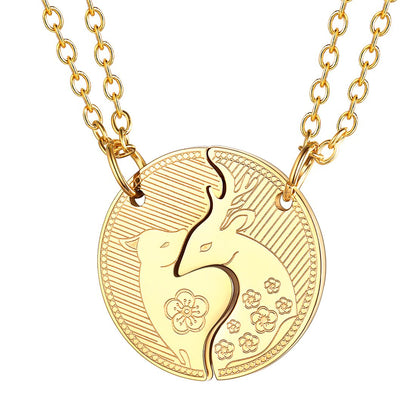 Gold Plated Plated Sika Deer Puzzle Necklaces