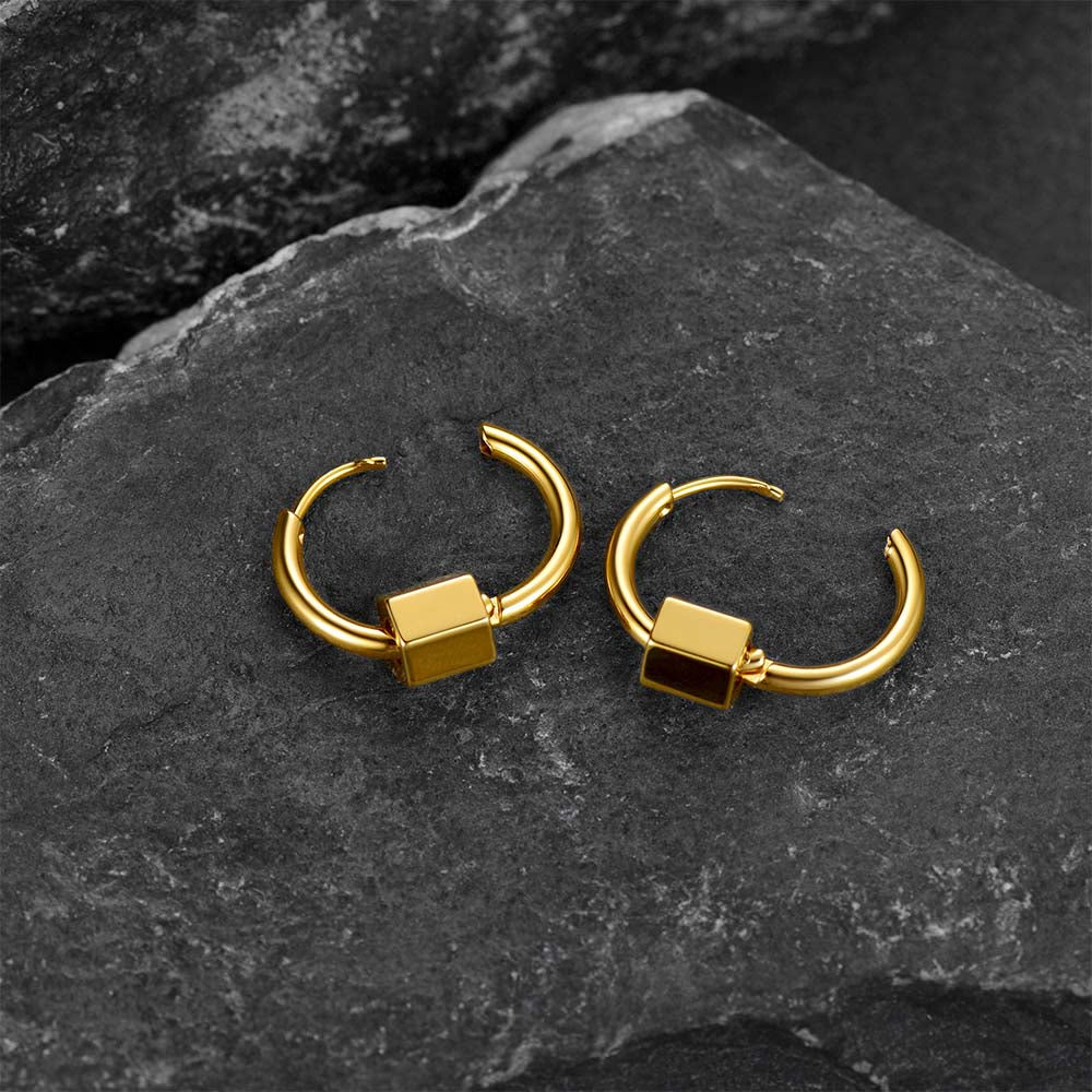 Gold Plated Punk Hexagon Huggie Hoop Earrings