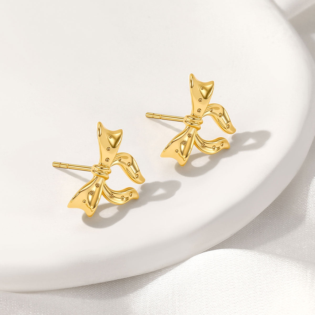 Gold Plated Ribbon Bow Earrings