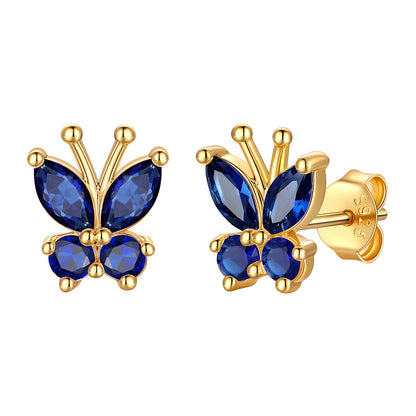 Gold Plated September Birthstone Butterfly Stud Earrings on white background