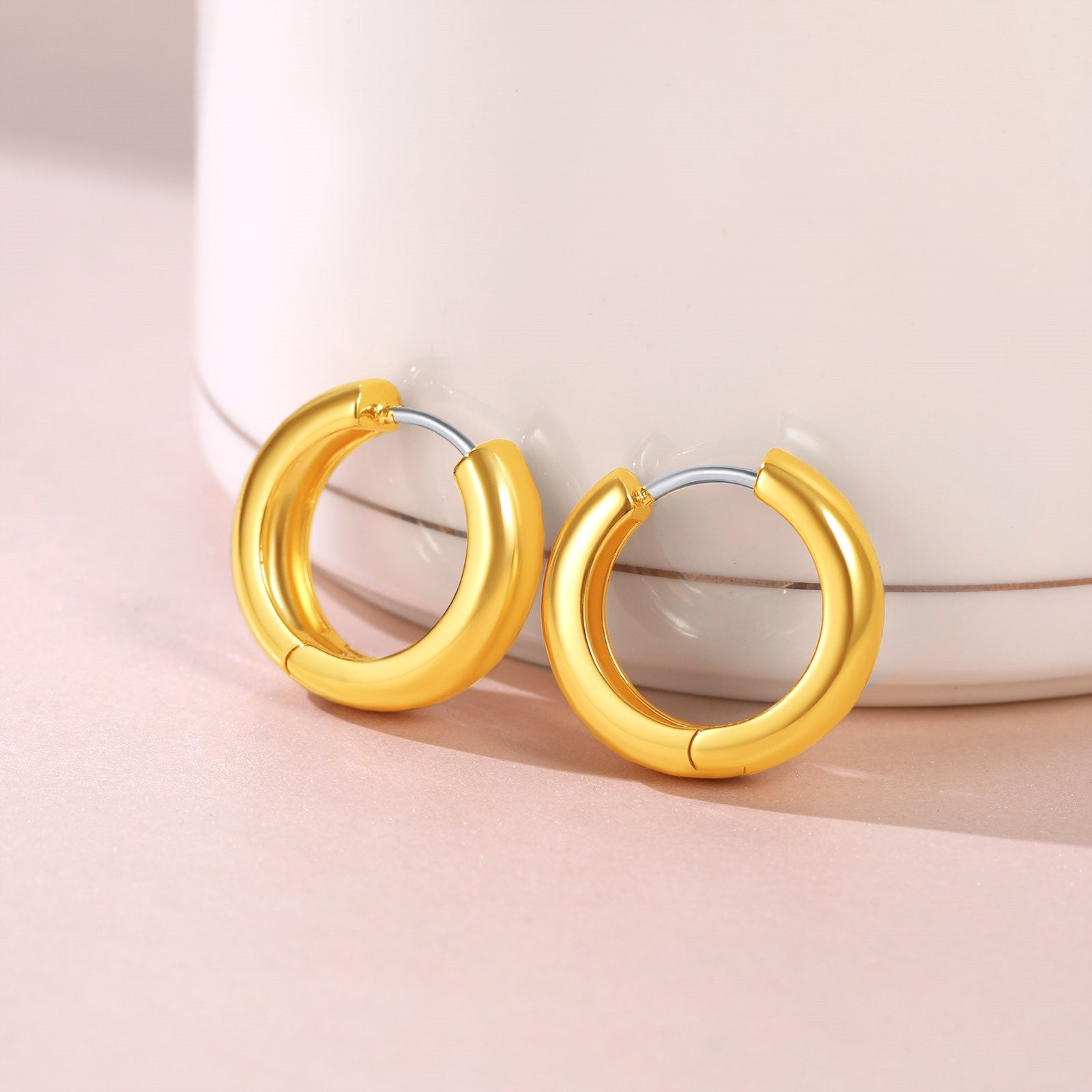 Gold Plated Smooth Huggie Hoop Earrings 