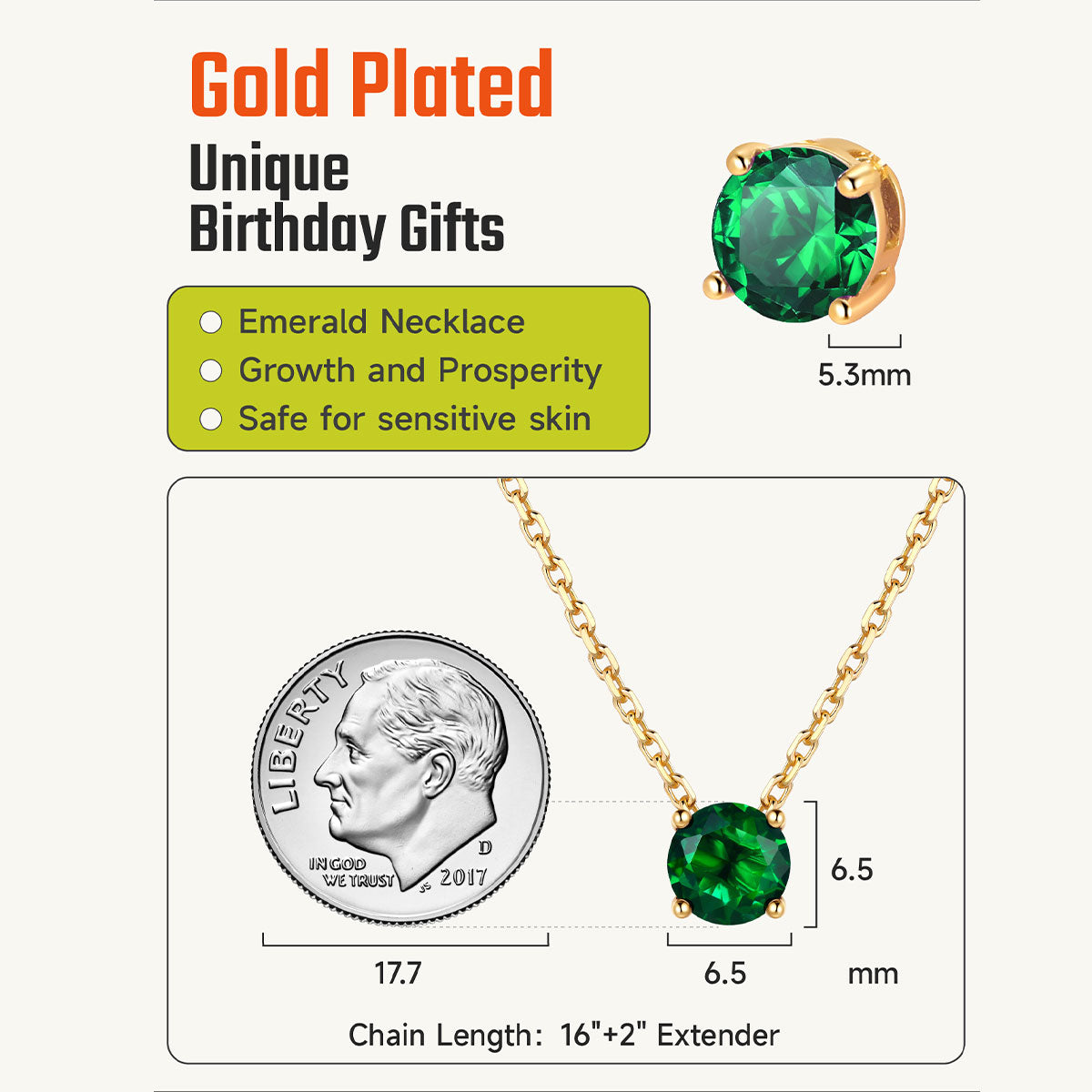 Gold Plated Solitaire Birthstone March Necklace Dimension, Unique, birthday gift