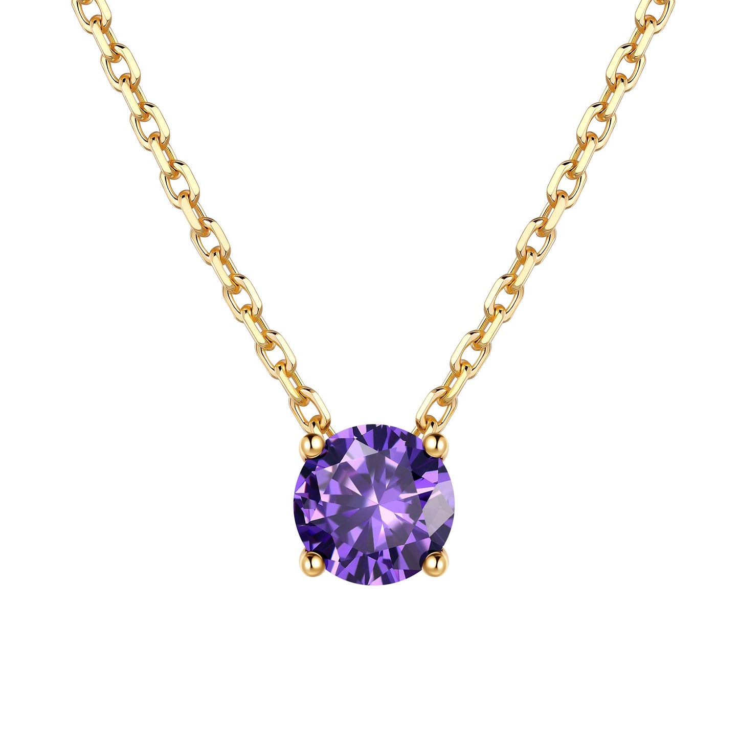 Gold Plated Solitaire February Birthstone Necklace for Women on a white background