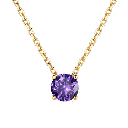 Gold Plated Solitaire February Birthstone Necklace for Women on a white background