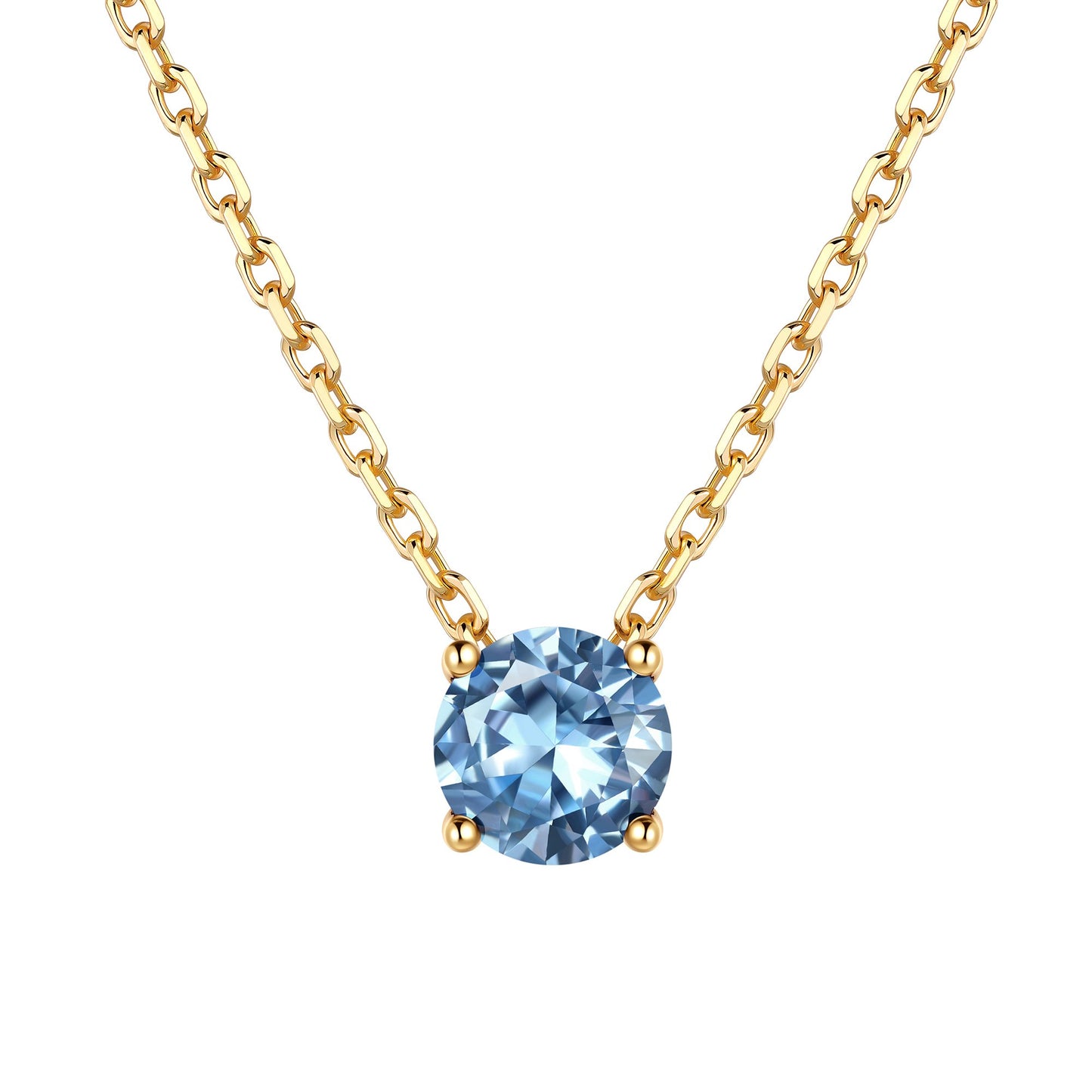 Gold Plated Solitaire March Birthstone Necklace for Women on a white background