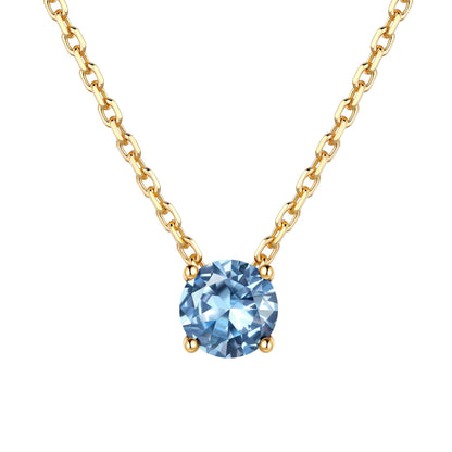 Gold Plated Solitaire March Birthstone Necklace for Women on a white background