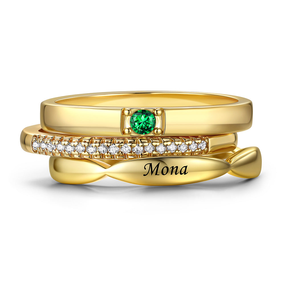 Gold Plated Stackable Ring With 1 Birthstone BSR210065