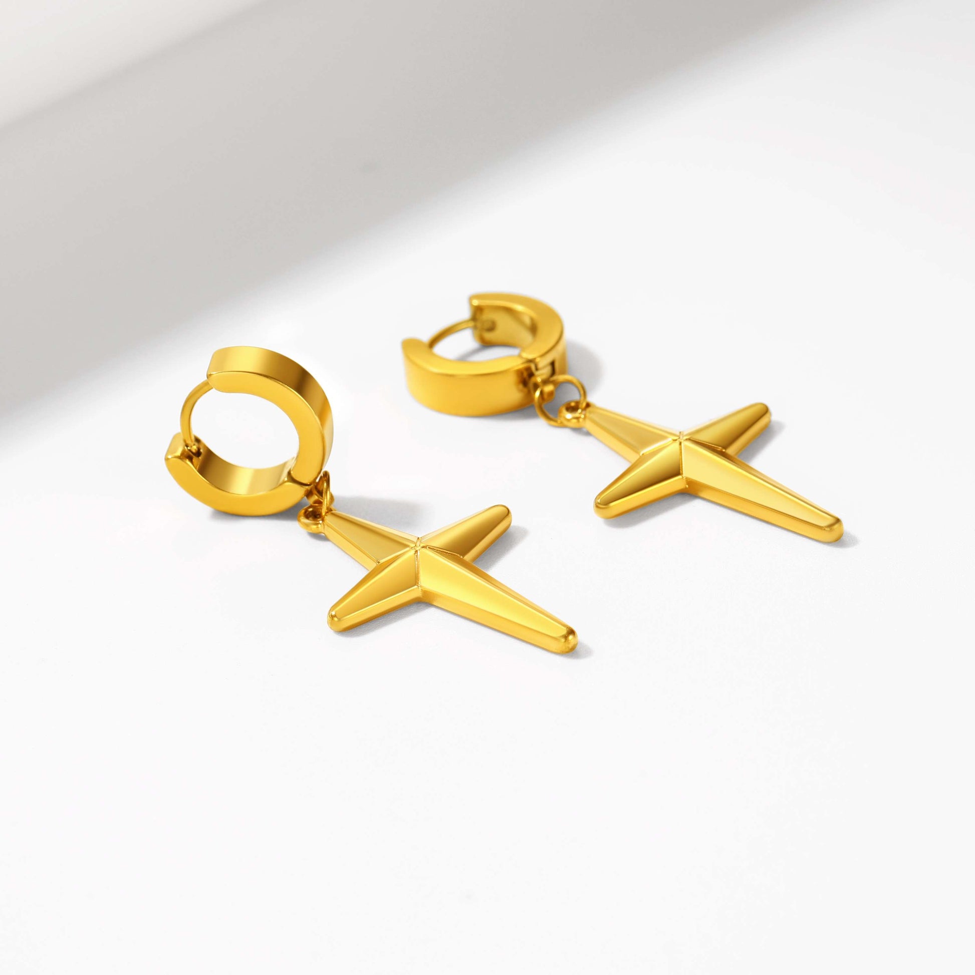 Gold Plated Star Hoop Dangle Drop Earrings
