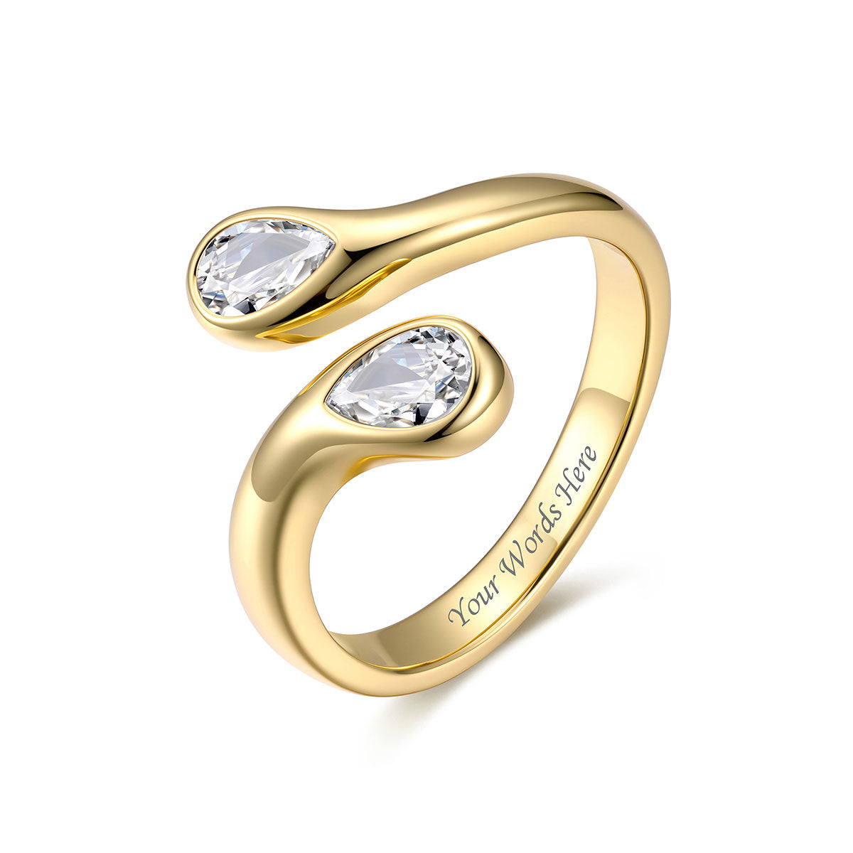Gold Plated Teardrop April Birthstone Adjustable Ring on a white background