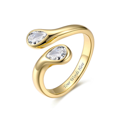 Gold Plated Teardrop April Birthstone Adjustable Ring on a white background