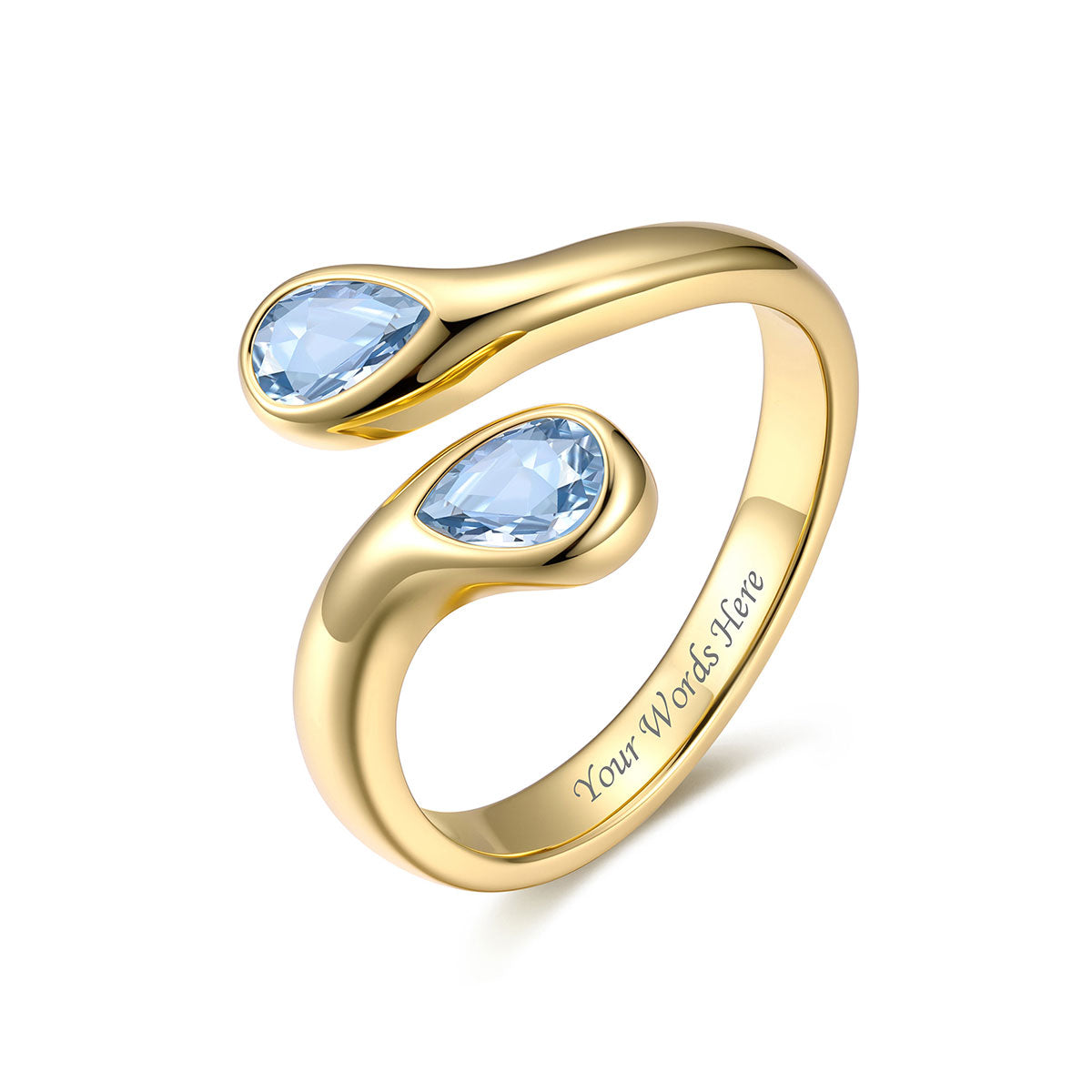 Gold Plated Teardrop Birthstone Adjustable Ring on a white background