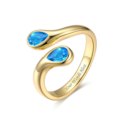 Gold Plated Teardrop December Birthstone Adjustable Ring on a white background