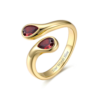 Gold Plated Teardrop January Birthstone Adjustable Ring on a white background