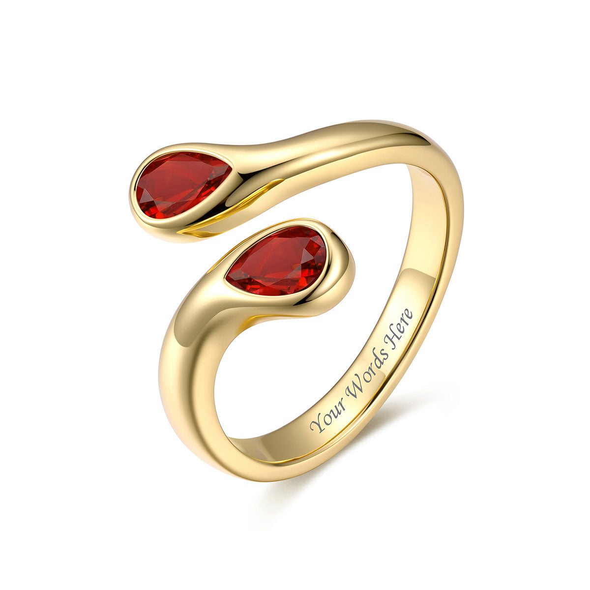 Gold Plated Teardrop July Birthstone Adjustable Ring on a white background