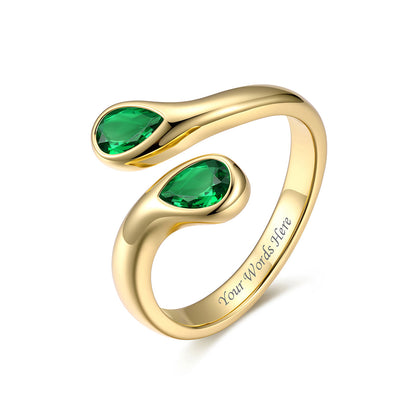 Gold Plated Teardrop May Birthstone Adjustable Ring on a white background
