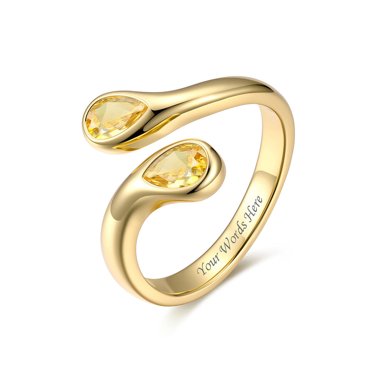 Gold Plated Teardrop November Birthstone Adjustable Ring on a white background