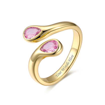 Gold Plated Teardrop October Birthstone Adjustable Ring on a white background