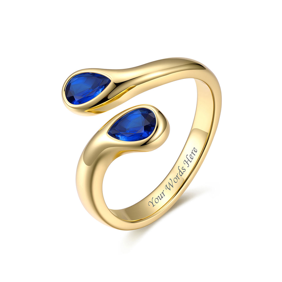 Gold Plated Teardrop September Birthstone Adjustable Ring on a white background