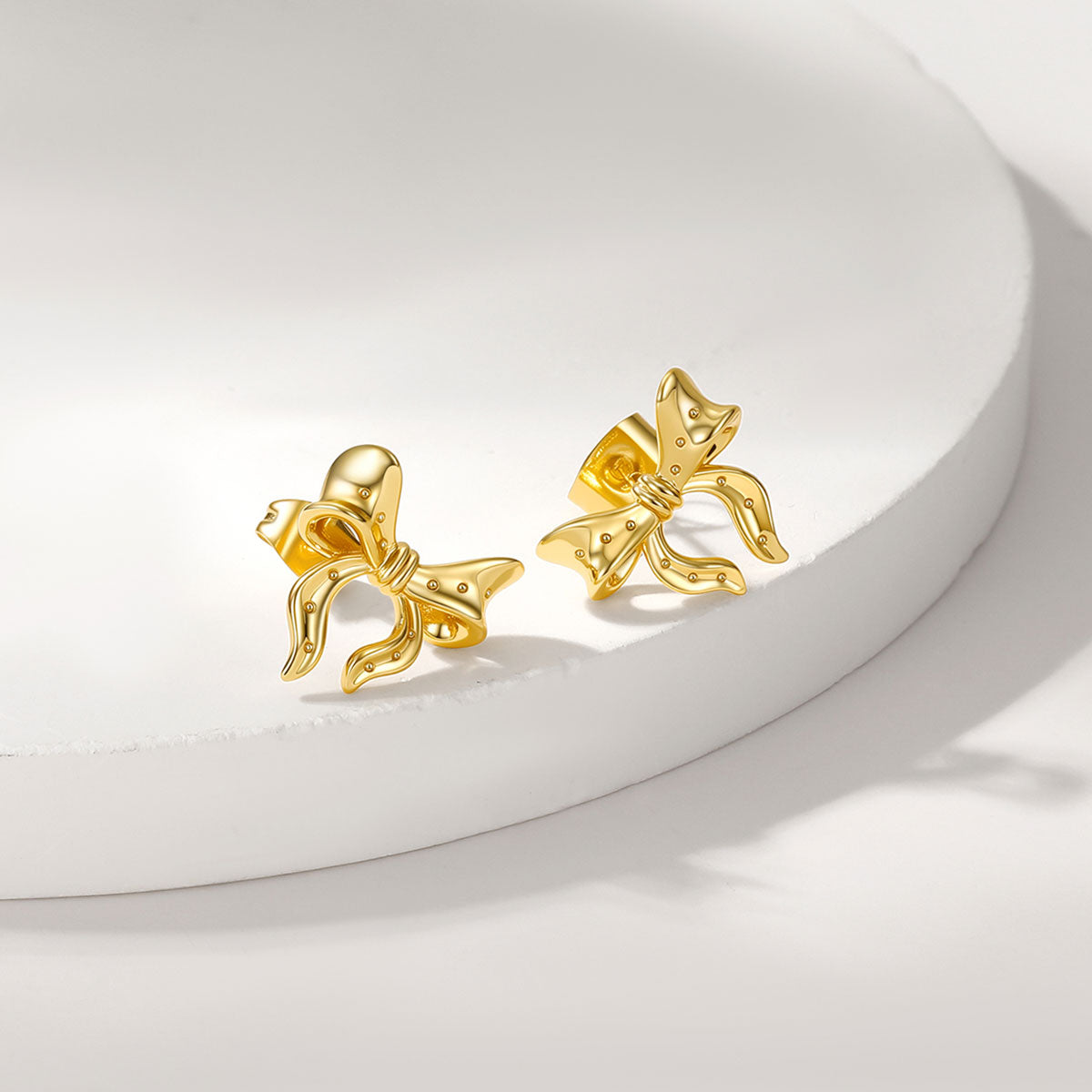 Gold Plated Womens Ribbon Bow Earrings