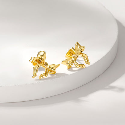 Gold Plated Womens Ribbon Bow Earrings