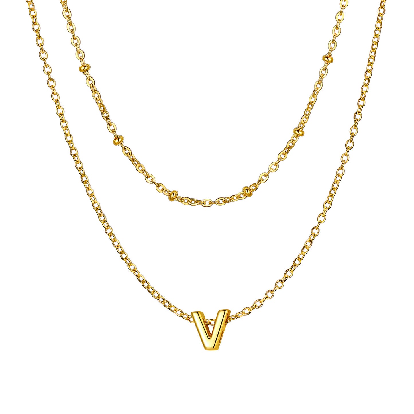 Gold Y initial necklace with a 'T' pendant on a white background