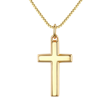 Gold cross pendant on a chain against a white background Medium Size