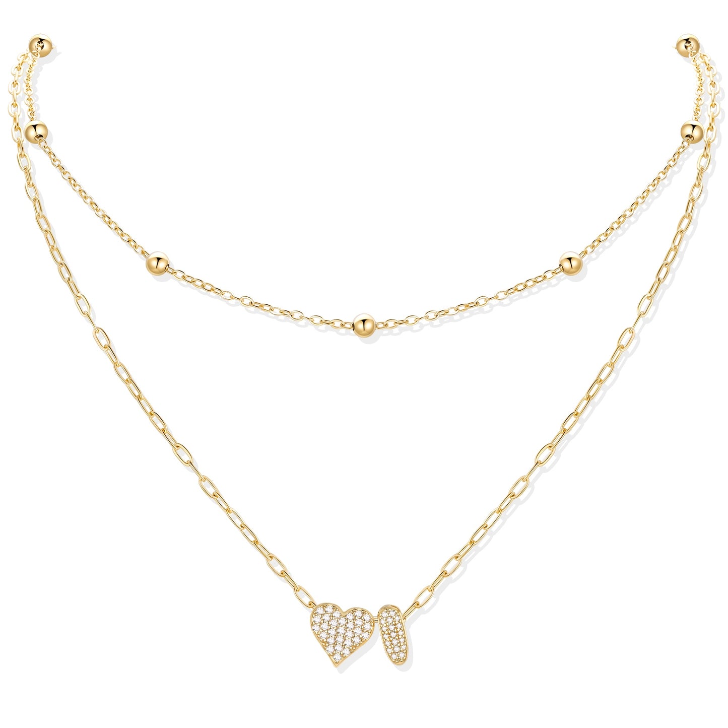 Gold cz initial i necklace with a heart-shaped pendant on a white background
