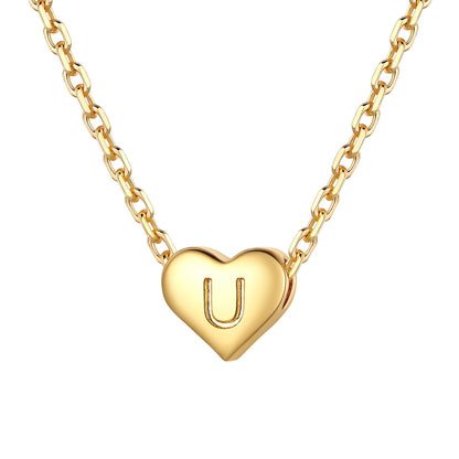 Gold heart initial necklace with an initial 'U' on a white background 