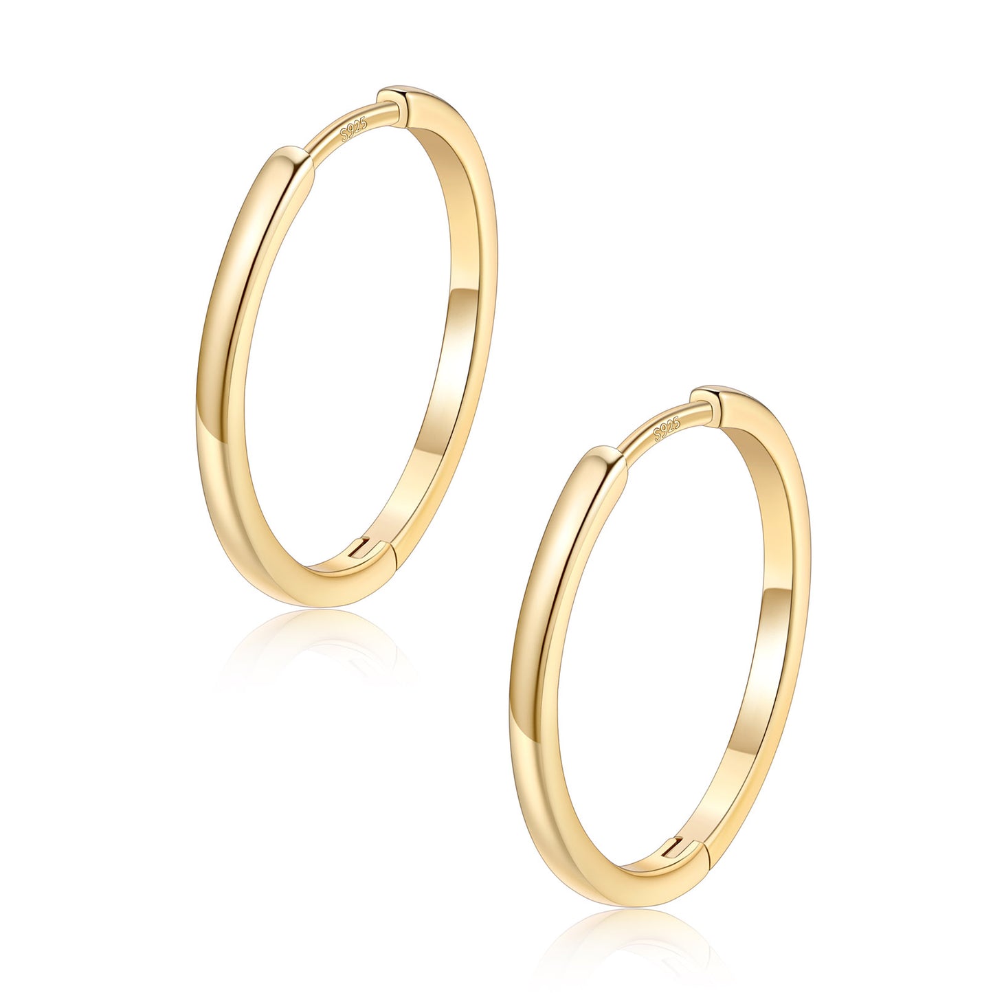 Gold hoop earrings on a white background 20mm 