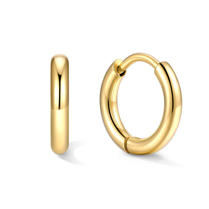 Gold huggie earrings 8mm on a white background