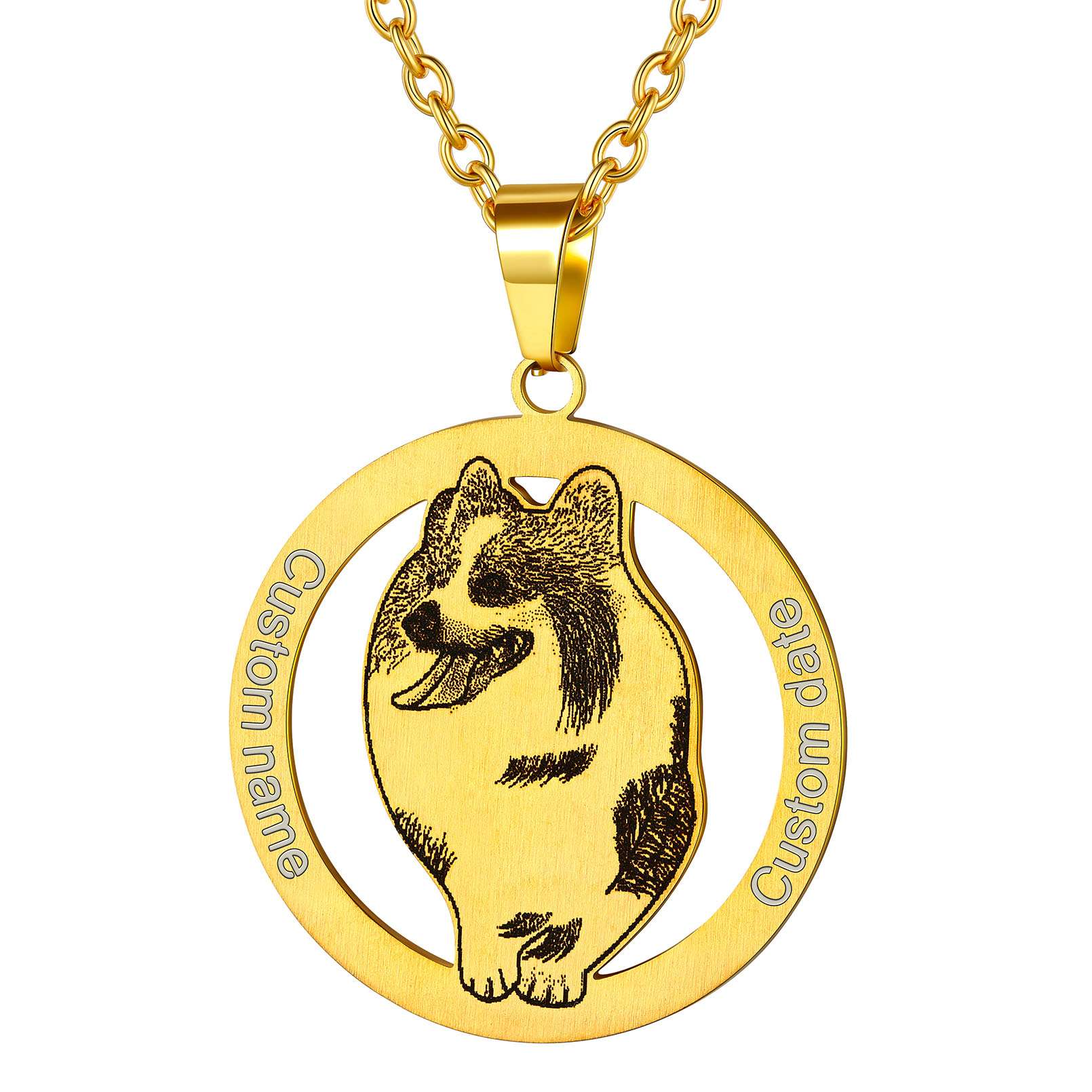 Gold pendant with a dog phto design 