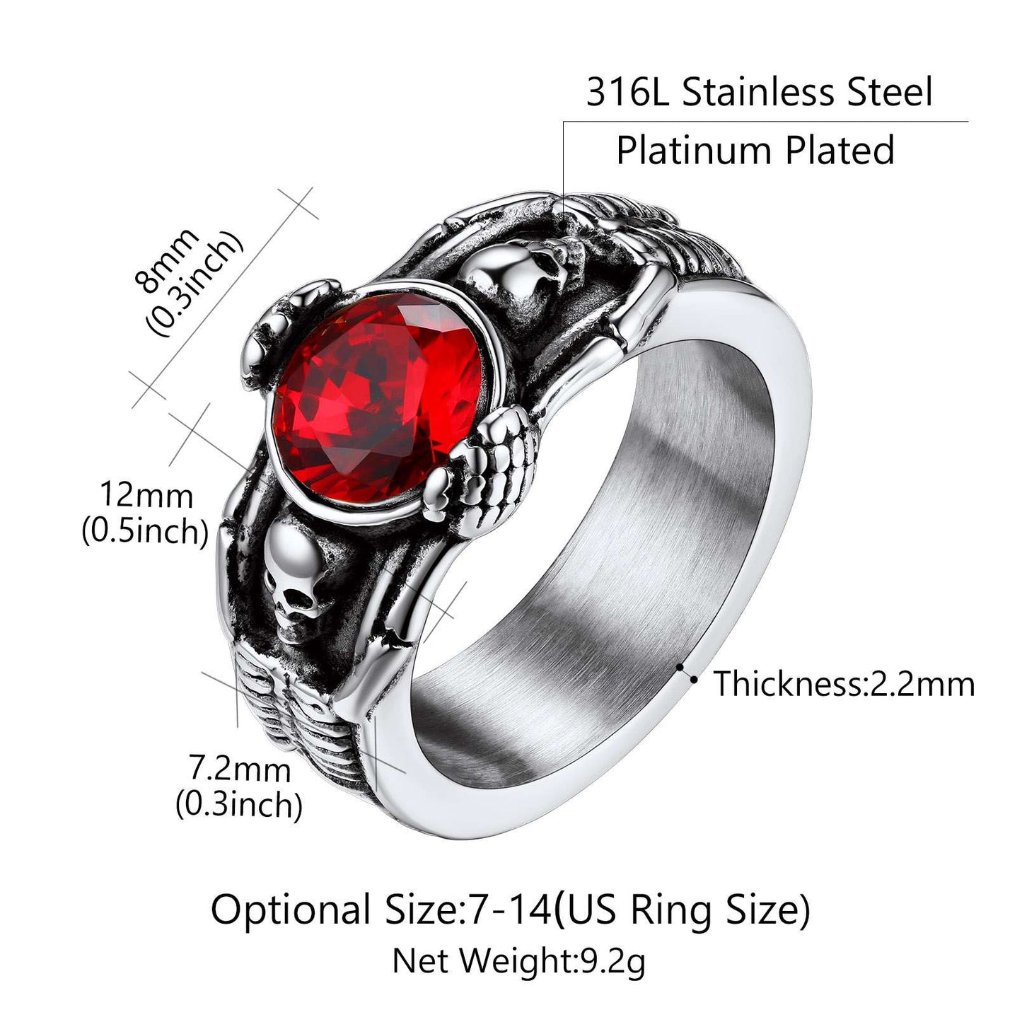 Gothic Skull Birthstone Ring for men