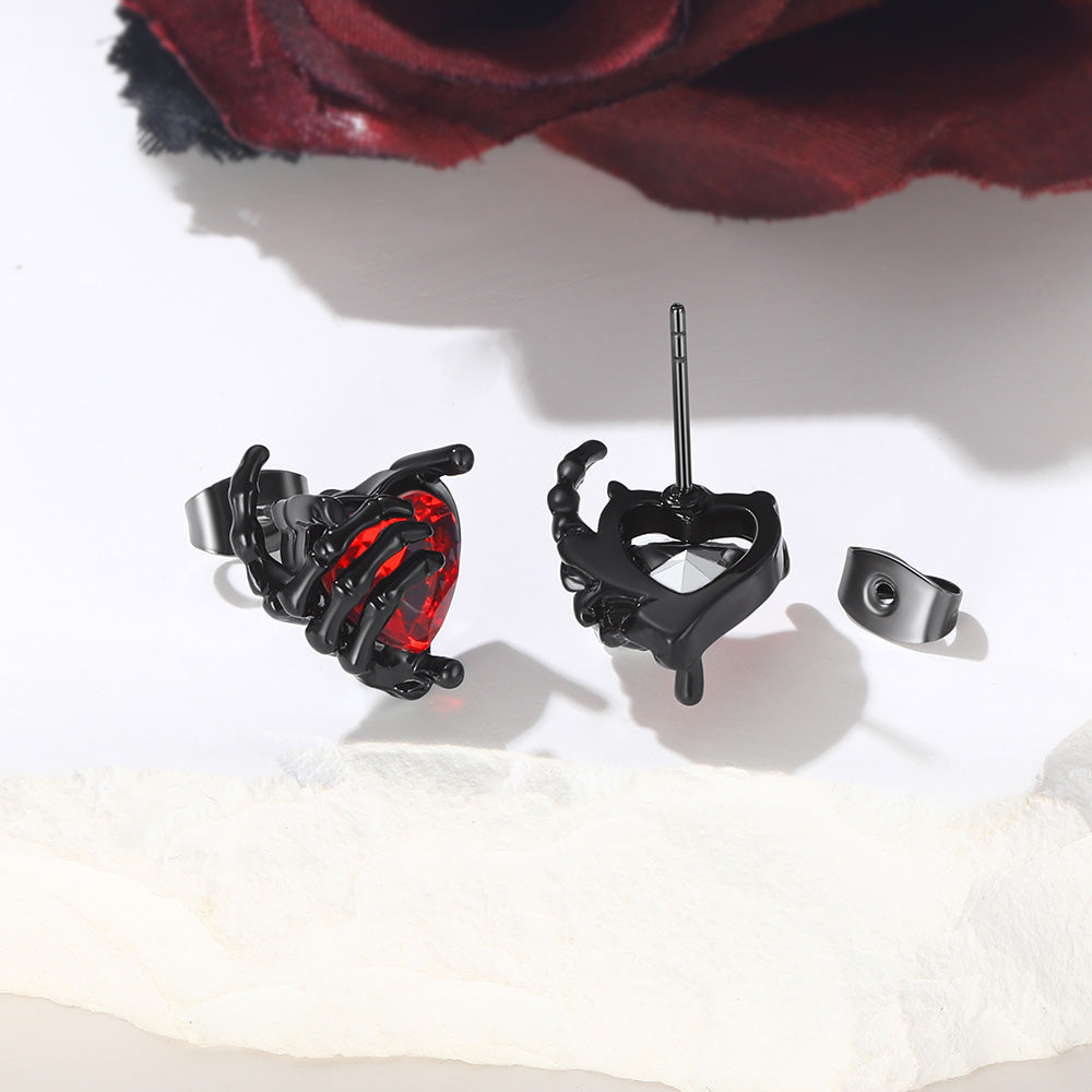 Gothic Skull Hand Gemstone Stud Earrings TE60480