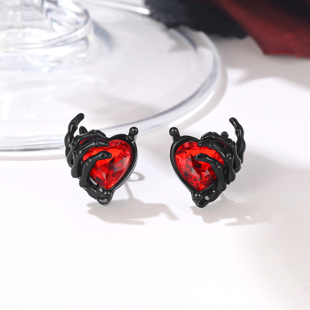 Gothic Skull Hand Ruby Gemstone Earrings TE60480