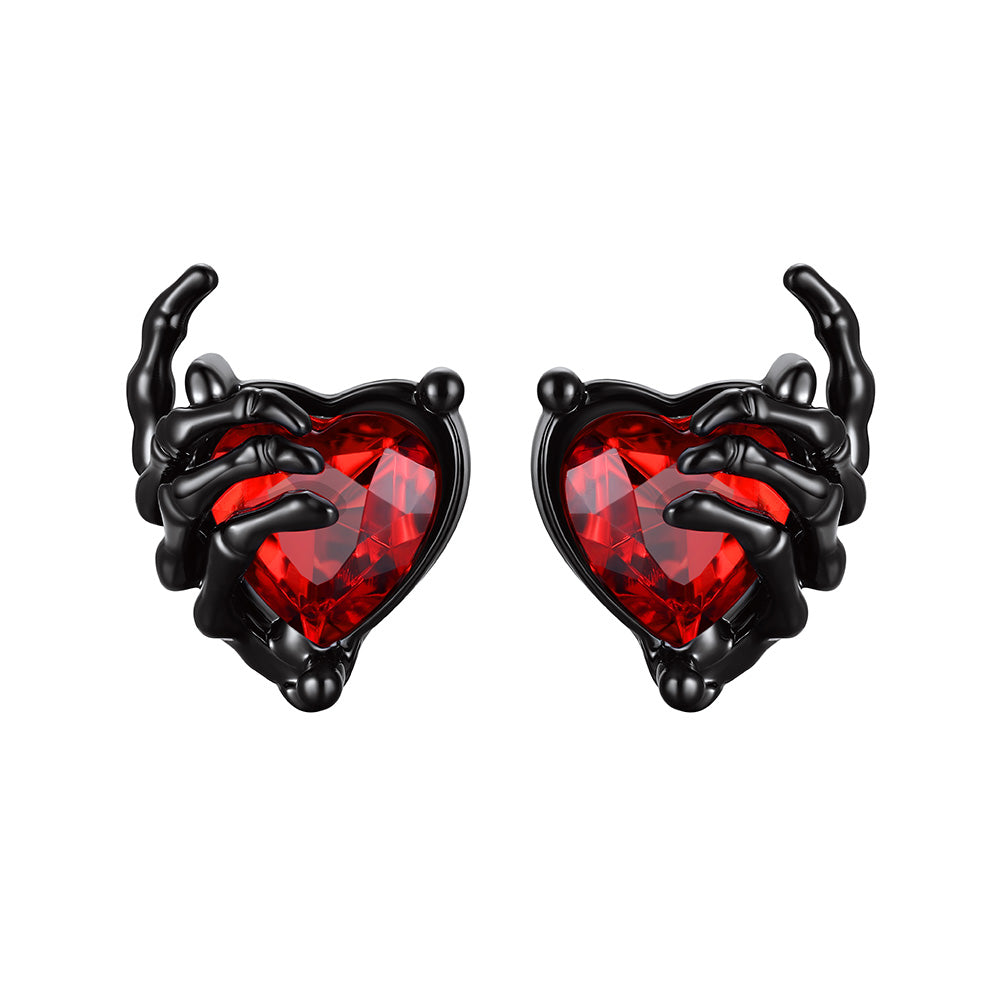 Gothic Skull Hand Ruby Gemstone Stud Earrings