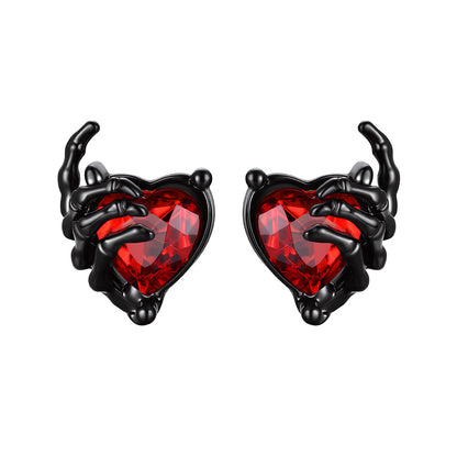 Gothic Skull Hand Ruby Gemstone Stud Earrings